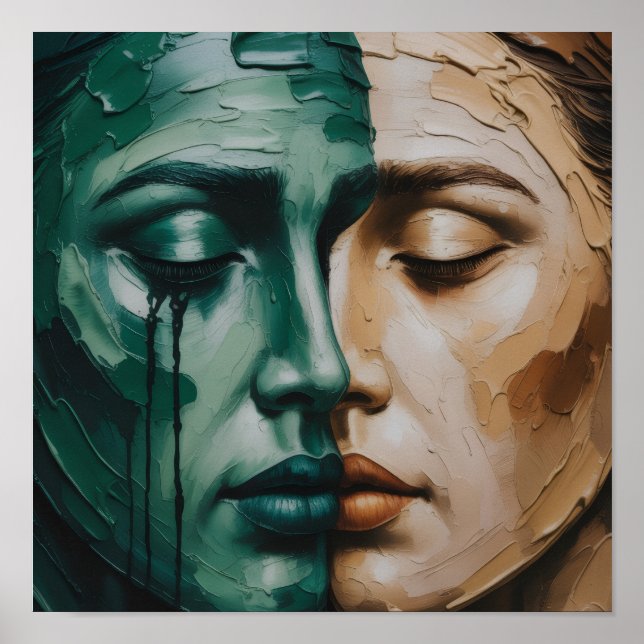 Poster A pintura a óleo de abstrato das duas faces (Frente)