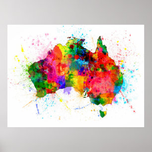 Poster A pintura de Austrália espirra o mapa