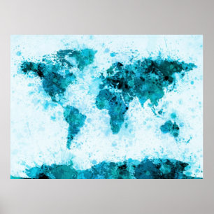 Pôster A pintura do mapa mundial muda de azul