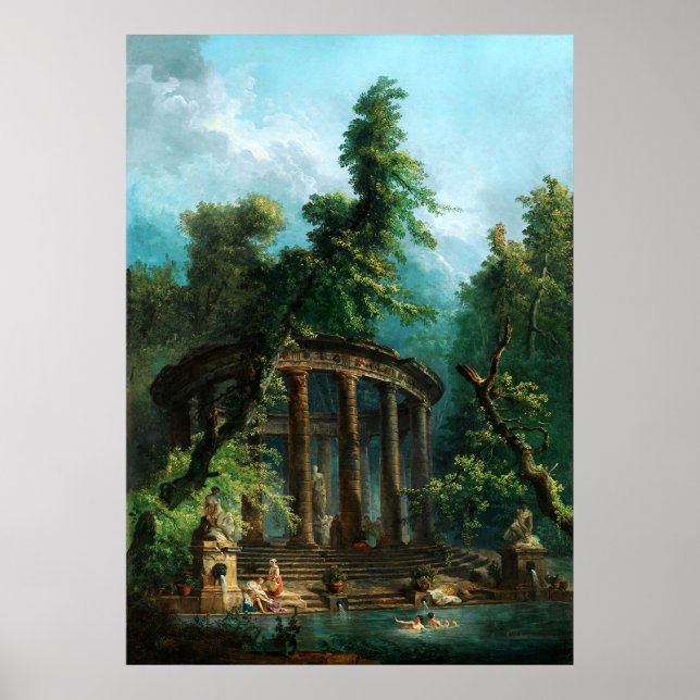 Poster A Piscina Bathing de Hubert Robert (Frente)