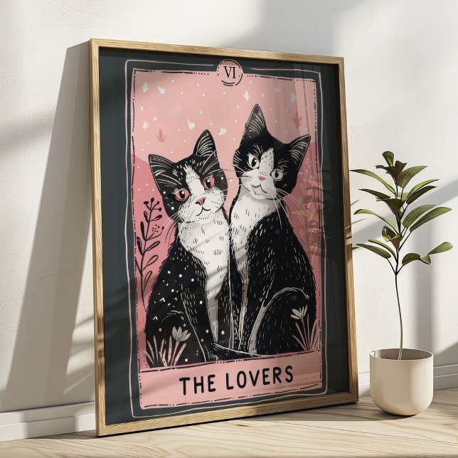 Poster A Placa de Tarot dos Amantes com Gatos Bonitos (Criador carregado)