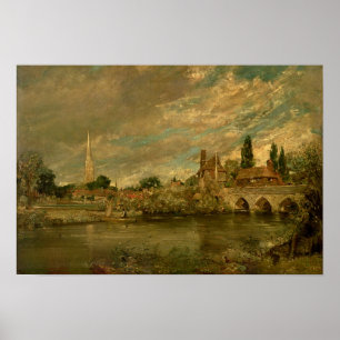 Pôster A ponte de Harnham e de catedral de Salisbúria