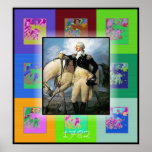 Poster A Pop Art George Washington<br><div class="desc">Uma bela pintura de George e seu cavalo com pequenos ecos de Arte Pop para animar a poster. O primeiro presidente era tão alto quanto Abraham Lincoln- 6'4."</div>