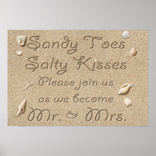 Poster A praia Sandy Toes beijos salgados Sr. & Sra.