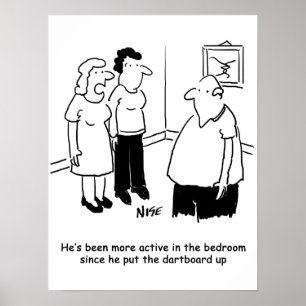 Poster A prancha no quarto. Cartum Engraçado