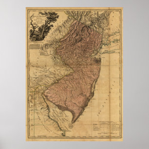 Poster A província do mapa de New-jersey (1777)