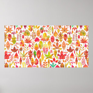 Poster A queda do outono da Aquarela deixa o padrão sem p