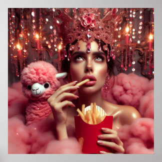 Poster A rainha na coroa com batatas fritas e alpaca
