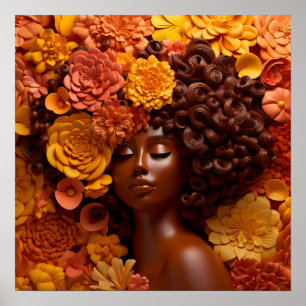 Poster A rainha negra melanina é uma flor encaracolada pa