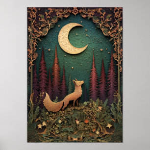 Poster A Raposa Arte da Floresta Noturna Primavera