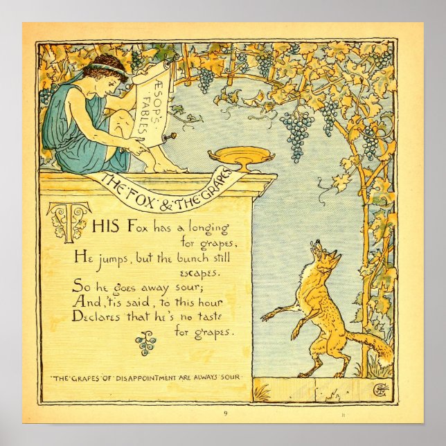 Poster A Raposa e as Uvas 1887 Walter Crane (Frente)