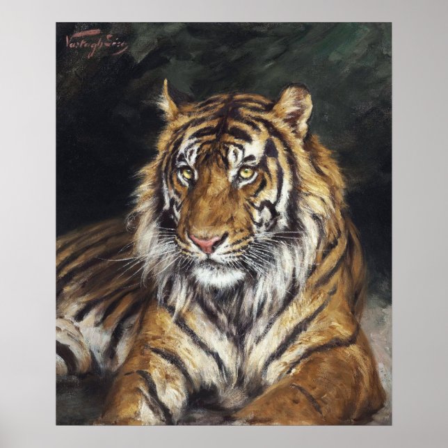 Poster A Reclining Tiger (1866-1919) - pintura a óleo de  (Frente)