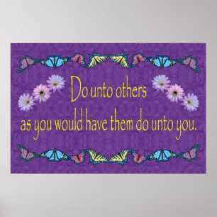 Poster A regra de ouro com flores e borboletas