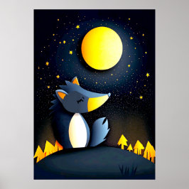 Poster A serene wolf rests on a hill