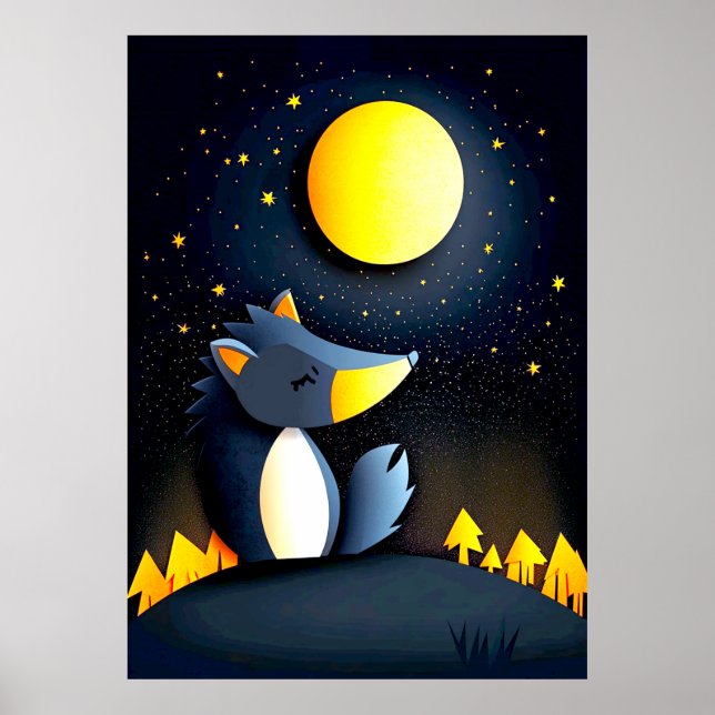 Poster A serene wolf rests on a hill (Frente)