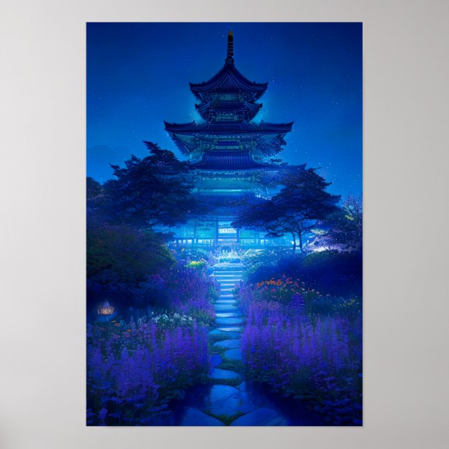 Poster A Serenidade Noturna de um Templo Japonês (Frente)