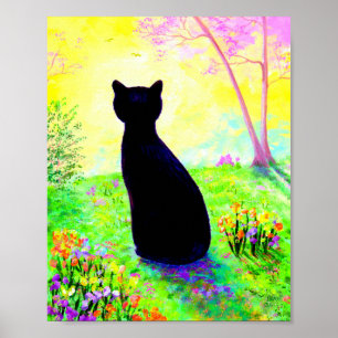 Poster A silhueta do gato preto floresce Creationarts