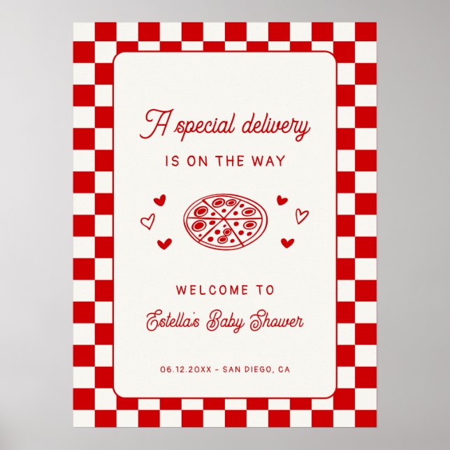 Poster A Special Delivery Pizza Baby Shower Welcome (Frente)