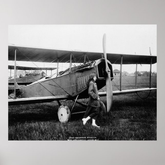 Pôster A Srta. Katherine Stinson e o seu avião de Curtiss (Frente)