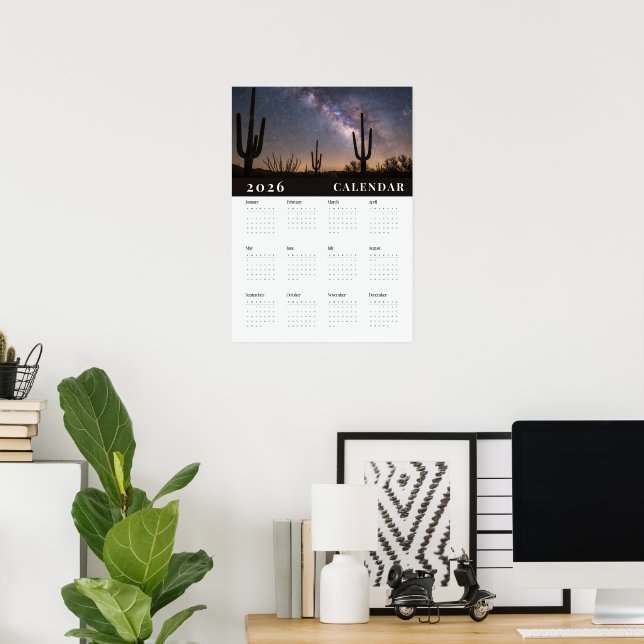Poster  A starry night sky  photo 2026 white calender (Escritório em casa)