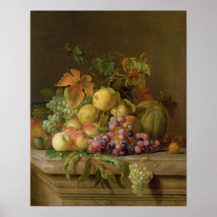 Pôster A Still Life of Melons, Grapes and Peaches