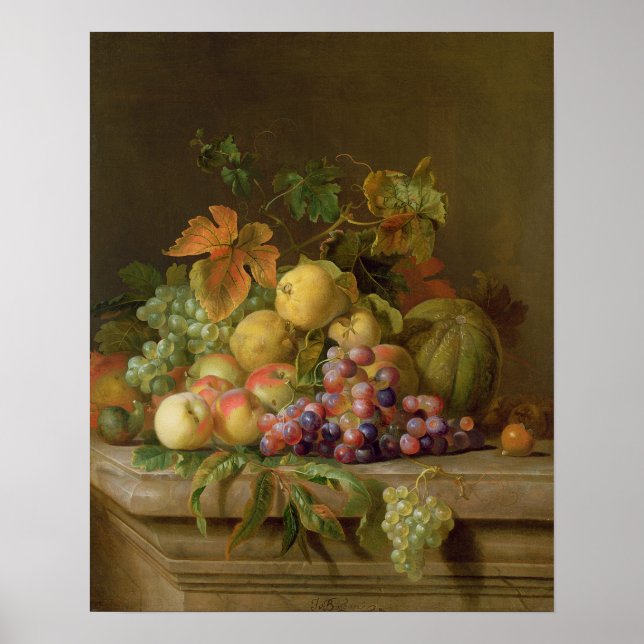 Pôster A Still Life of Melons, Grapes and Peaches (Frente)