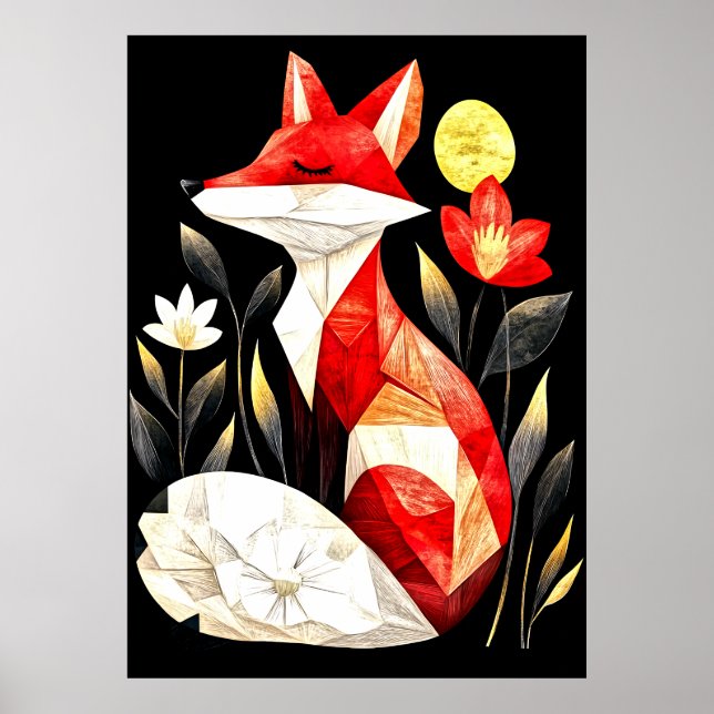 Poster A stylized red fox with closed eyes (Frente)