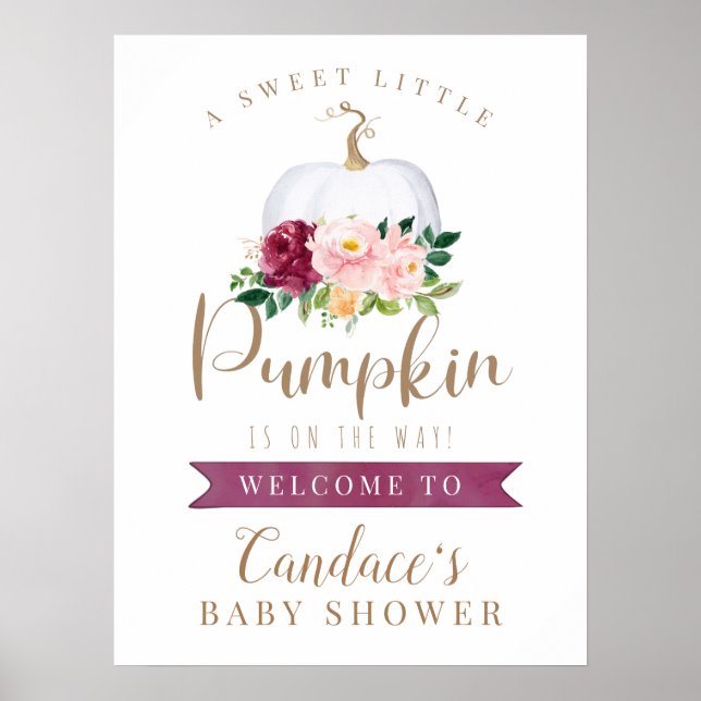 Poster A Sweet Little Pumpkin Baby Shower Welcome (Frente)