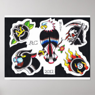 Pôster a tatuagem da velha escola pisca por Adam Caudill