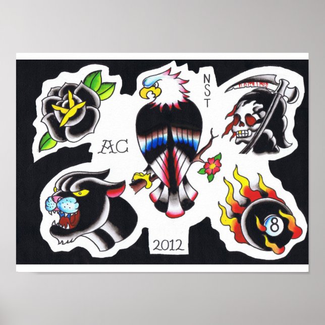 Pôster a tatuagem da velha escola pisca por Adam Caudill (Frente)