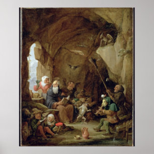 Pôster A tentação de St Anthony em uma caverna rochosa