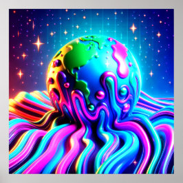 Poster A Terra em Cores Vibrantes em uma Parede Quadrada
