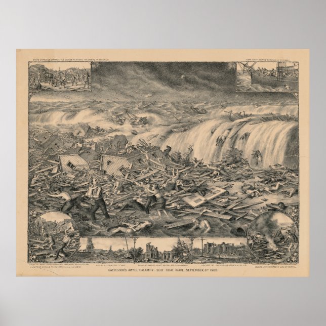 Pôster A terrível calamidade do Golfo de Galveston (1900) (Frente)