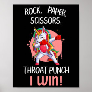 Poster A tesoura de papel Rock Grita Punch I Win Unicorn