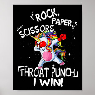 Poster A tesoura de papel Rock Grita Punch I Win Unicorn
