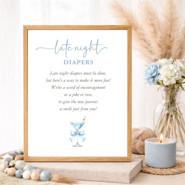 Poster A TIni One Blue Boy Baby Shower Late Night Diapers (Criador carregado)