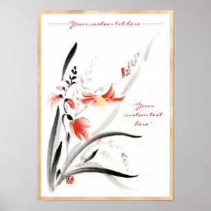 Poster A tinta chinesa oriental clássica do sumi-e