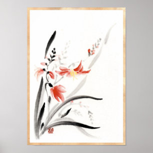 Poster A tinta chinesa oriental clássica do sumi-e
