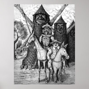 Pôster A tinta de Don Quixote e de Sancho Panza encerra o