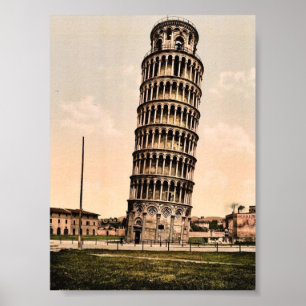 Pôster A torre inclinada, clássico Photochrom de Pisa,