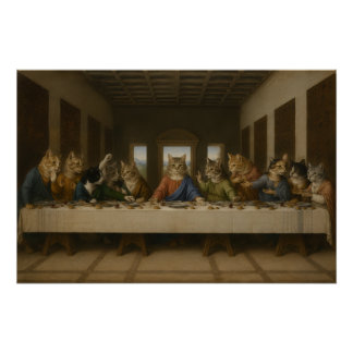 Pôster A Última Ceia Gatos Paródia Arte Renascentista