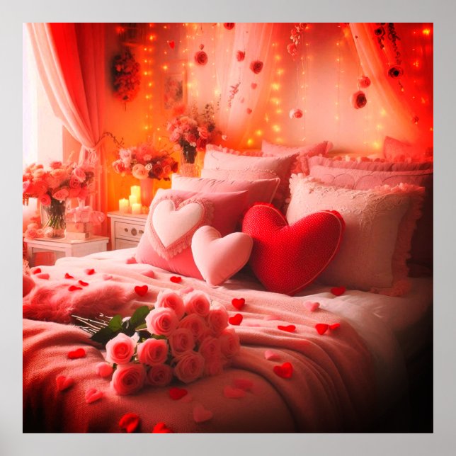 Poster A Valentine's Day Bedroom Decorated With Love on a (Frente)