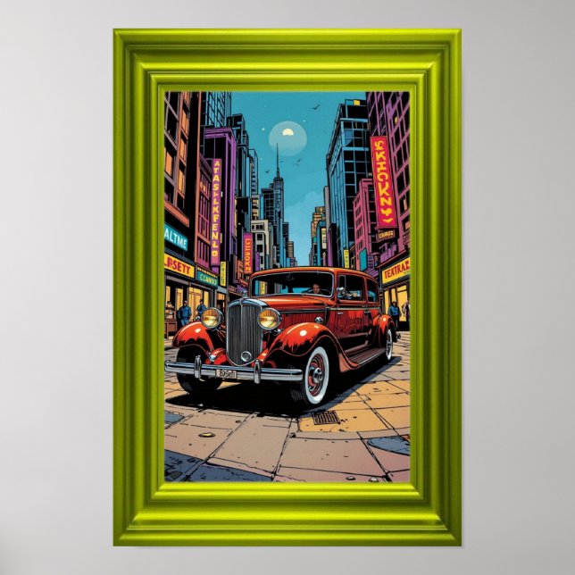 Poster A vibrant retro-style artwork featuring a classic  (Frente)