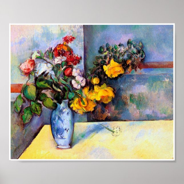 Poster A vida com flores em um vaso, Paul Cezanne (Frente)