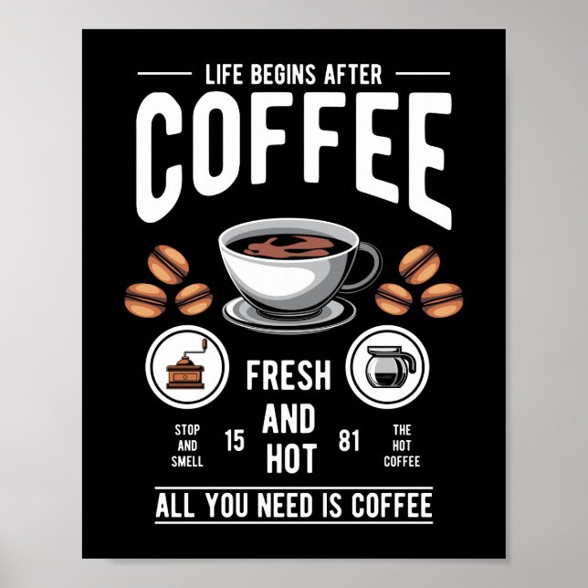 Poster A vida começa após a citação Barista do Café (Frente)