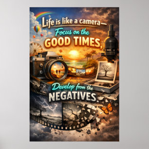 Poster A Vida É Como Uma Câmera Foco Tipografia Vintage