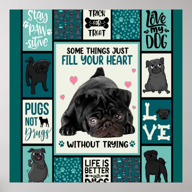 Poster A Vida É Melhor Com Cães Pug Dog Blanket (Frente)
