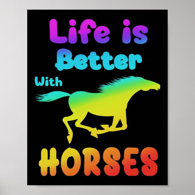 Poster A Vida É Melhor Com Cavalos Cavalos Andando De Cav (Frente)