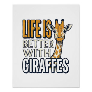 Pôster A Vida É Melhor Com Girafas Camisa Vintage Design_