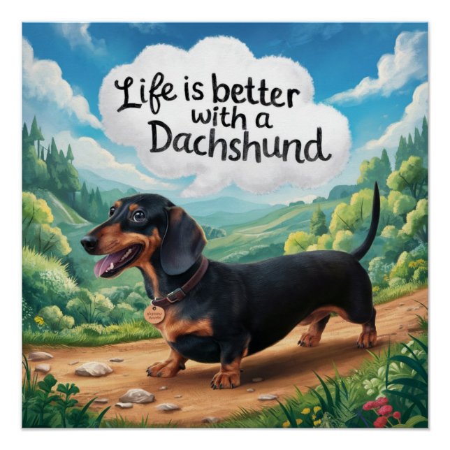 Pôster A Vida É Melhor Com Um Dachshund (Frente)